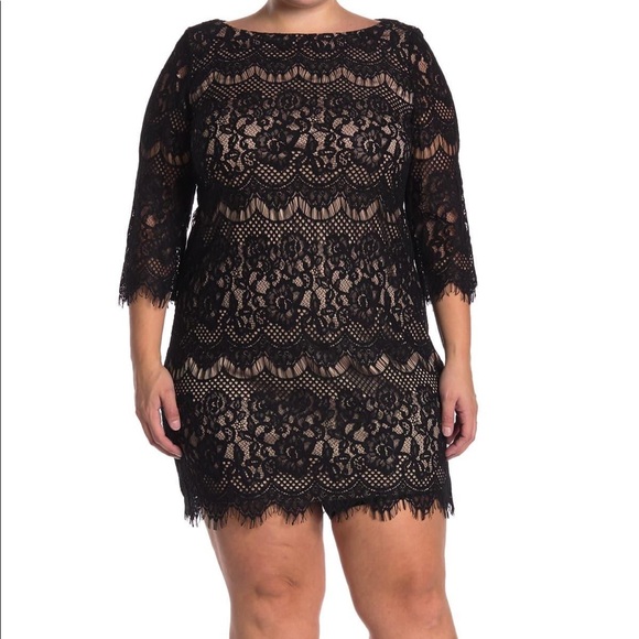 Eliza J Dresses & Skirts - NWT Eliza J black scalloped hem lace shift dress size 14